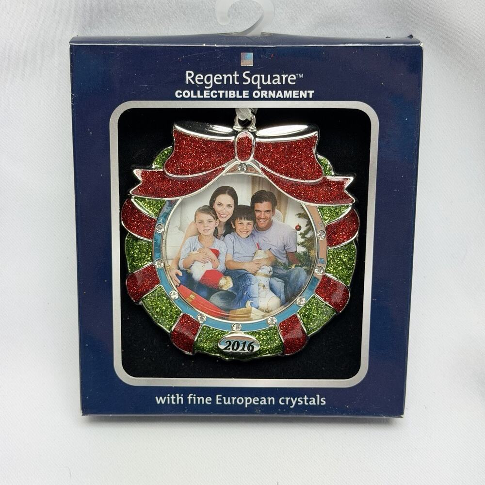 2016 Wreath Photo Frame Ornament Regent Square Crystal Christmas Keepsake NIB
